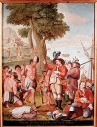 Il conquistador spagnolo Juan de Grijalva (1489-1527) sbarca a Tabasco, Messico nel 1518