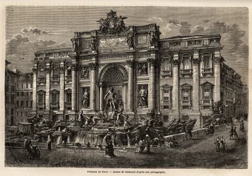 La Fontana di Trevi a Roma, completata nel 1762, è un esempio della perpetuazione dello stile barocco nel XVIII secolo in Italia, basata su Palazzo Poli