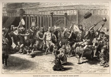 La baccanale dei birrai, alla vigilia di Capodanno, dopo aver ricevuto il loro stipendio e festeggiato, camminano in una processione gioiosa e rumorosa a Edo (l
