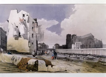 Le rive della Senna e Notre Dame de Paris - litografia