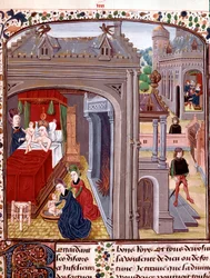 La nascita di Alessandro Magno (356-323 a.C.), figlio di Olimpia e Nectanebo II Miniatura tratta da 