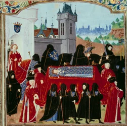 Il corpo del defunto re Carlo VI viene portato via, dietro il corteo il nuovo re Carlo VII il 22/10/1422
