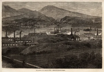Le fabbriche della Valle del Taff. Disegno di Durand Brager per illustrare una visita alle principali fabbriche del Galles nel 1862, di L.Simonin. Incisione in "Le tour du monde", a cura di Edouard Charton