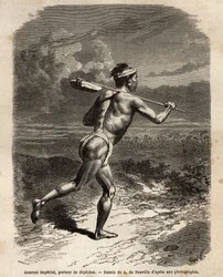 Il corridore imperiale, che trasporta le dispacci del Mikado. Incisione per illustrare il viaggio in Giappone, nel 1863-1864, di Aime Humbert, ministro della Confederazione Svizzera, in 