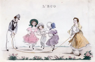 Il salto della corda, gruppo di bambini della borghesia che giocano. 1830