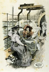 La vita dei passeggeri a bordo: una giovane donna soffre di mal di mare