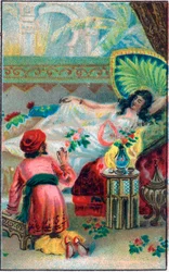 Il principe e la principessa. Racconto "Storia del cavallo incantato" in "Le mille e una notte". Cromolitografia della fine del XIX secolo