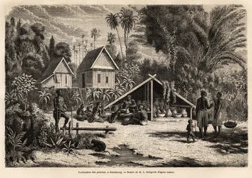 La produzione di ceramiche a Saniaboury (Laos). Incisione per illustrare il viaggio di esplorazione in Indocina, di Francis Garnier, tenente di vascello, nel 1866-1868, pubblicato in "Le tour du monde" 1870-1871, a cura di Edouard Charton, edizione Hachett