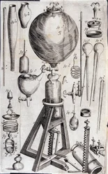 Strumenti per esperimenti scientifici - in "Nova experimenta physico-mechanica de vi aeris elastica, et ejusdem effectibus, facta maximam partem in nova machina pneumatica" di Robert Boyle