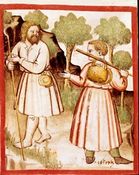Due pastori in miniatura dal codice 212 (o codice padovano o Bibbia di Padova) 1390-1400 Rovigo, Accademia dei Concordi