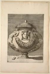 Vaso decorato con figure, rinceaux e festoni, 1543