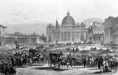 Concilio Vaticano I. Roma, Piazza San Pietro in un giorno di sessione generale del Concilio. 1870