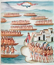 Veduta di Tlatelolco circondata dalla laguna, Messico