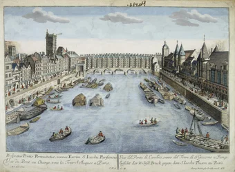 Veduta del Pont au Change e della Torre di San Giacomo a Parigi