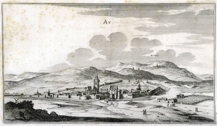 Veduta della città di Ay. Incisione della fine del XVIII secolo