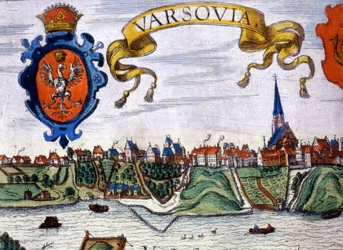 Veduta della città di Varsavia con lo stemma della città. 1780