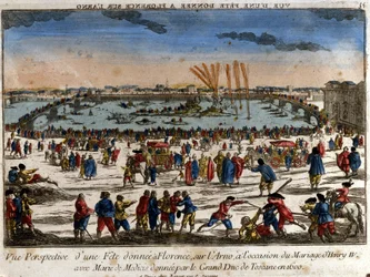 Vista della festa data a Firenze sulle rive del fiume Arno dal Granduca di Toscana in occasione del matrimonio di Enrico IV con Maria de