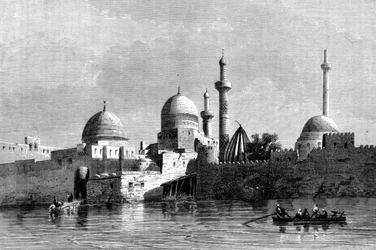 Veduta della moschea di Mosul (Ninive) in Iraq. Incisione del XIX secolo