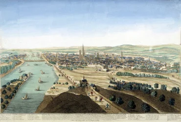 Vista del porto e della città di Rouen; Incisione del XVIII secolo