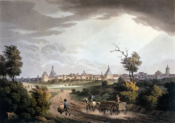 Veduta dei dintorni della città di Lipsia in Germania intorno al 1820