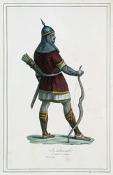 Guerriero Kalmouk (popolo mongolo della Siberia Meridionale) - in "I diversi popoli della terra" di Abate P. Jouhanneaud, Libreria dei Buoni Libri, Limoges