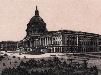Washington, Stati Uniti: vista del Campidoglio. in "Il mondo illustrato 168 vedute". Non datato (fine XIX secolo)