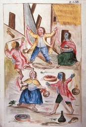 Giovani indiani che ballano durante il carnevale, dal libro "Trujillo del Peru" o "Codice Martínez Compañón", di Baltazar Martinez Compañón y Bujanda, vescovo di Trujillo (1782-1785)