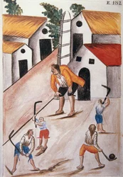 Giovani indiani che giocano a palla, dal libro "Trujillo del Peru" o "Codice Martínez Compañón", di Baltazar Martinez Compañón y Bujanda, vescovo di Trujillo (1782-1785)
