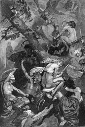Celebrazione della Notte di Valpurga, da parte delle streghe in un sabba. Incisione del XIX secolo