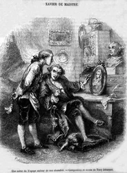 Illustrazione di "Viaggio intorno alla mia stanza" (1794) di Xavier de Maistre.