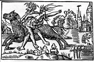 Il diavolo porta via una strega da un cavallo e la porta all