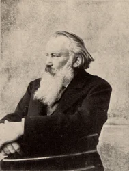 Johannes Brahms (1833-1897) compositore tedesco. Fotografia firmata scattata a Vienna il 6 ottobre 1895