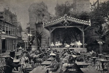 Scena di vita popolare al Moulin Rouge a Parigi. Fotografia, fine XIX secolo, Parigi. Coll. Selva