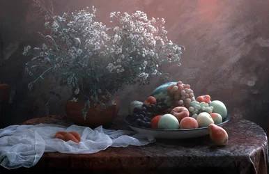 Frutta e fiori in stile rustico