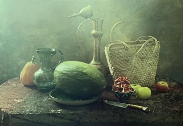 Natura morta rustica con melone