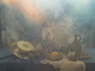 Natura morta con frutta illuminata da una luce soffusa