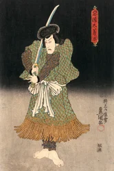 Stampa ukiyo-e di un attore che interpreta un samurai di Kunisada
