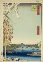 Fiume Asakusa, Grande Riva, Fiume Miyato (Asakusagawa Okawabata Miyatogawa), dalla serie "Cento vedute famose di Edo (Meisho Edo hyakkei)"