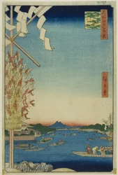 Fiume Asakusa, Grande argine, fiume Miyato (Asakusagawa Okawabata Miyatogawa), dalla serie "Cento vedute famose di Edo (Meisho Edo hyakkei)".