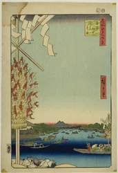 Fiume Asakusa, Grande argine, fiume Miyato (Asakusagawa Okawabata Miyatogawa), dalla serie "Cento vedute famose di Edo (Meisho Edo hyakkei)".
