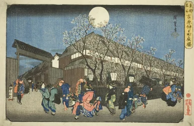 Fiori di ciliegio di notte a Nakanocho nello Yoshiwara (Yoshiwara Nakanocho yozakura), dalla serie "Luoghi famosi nella capitale orientale (Toto meisho)"