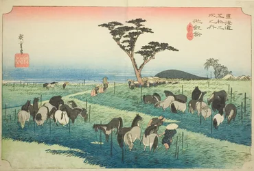 Chiryu: Mercato dei Cavalli di Inizio Estate, dalla serie "Le Cinquantatré Stazioni del Tokaido"