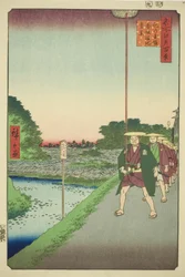 Vista lontana del serbatoio di Akasaka dalla collina di Kinokuni, dalla serie "Cento vedute famose di Edo"