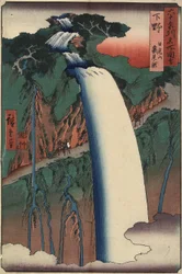 Cascate viste da dietro a Nikko, Montagna, Provincia di Shimotsuke, agosto 1853