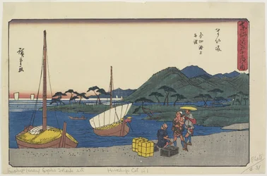 Porto dei traghetti alla spiaggia di Imagiri, Maisaka, 1841-1842