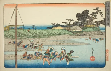 Raccolta di molluschi a bassa marea a Susaki, dalla serie "Luoghi famosi di Edo"