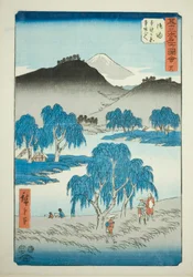 Goyu: Pianura di Motono e Passo di Motosaka (Goyu, Motonogahara Motozaka goe), n. 36 dalla serie "Famosi panorami delle cinquantatré stazioni (Gojusan tsugi meisho zue)", noto anche come il Tokaido verticale