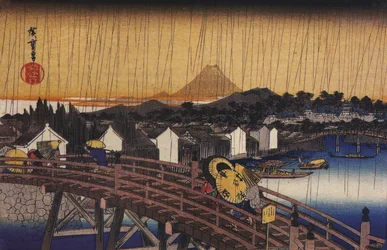 Hiroshige, Un ponte sotto la pioggia