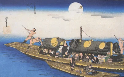 Hiroshige Un traghetto sul fiume