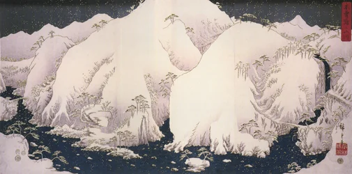 Hiroshige, Un fiume tra montagne innevate